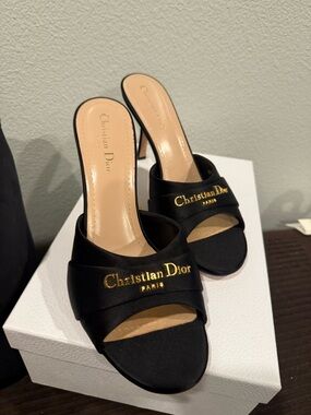 Brand new with box Dior Black Satin Slide-Heel Sandals size 42